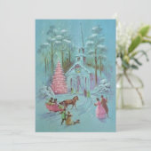 Roze  Winterkerst Feestdagenkaart (Staand voorkant)