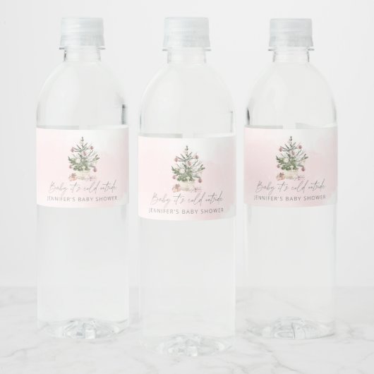 Roze winterkerstboom Water Bottle Label Waterfles Etiket (Flessen)