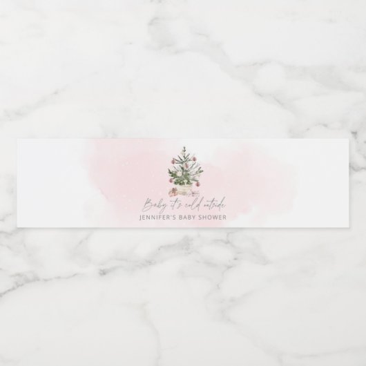 Roze winterkerstboom Water Bottle Label Waterfles Etiket (Enkel label)