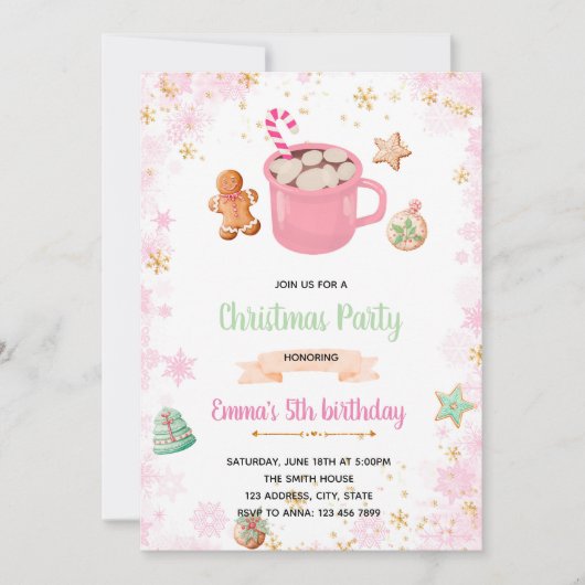 Roze winterkoekjes en cacao nodigen uit kaart (Voorkant)