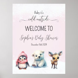 Roze winterkoude buiten Baby shower welkomstbord Poster