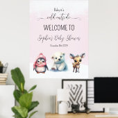 Roze winterkoude buiten Baby shower welkomstbord Poster (Thuiskantoor)