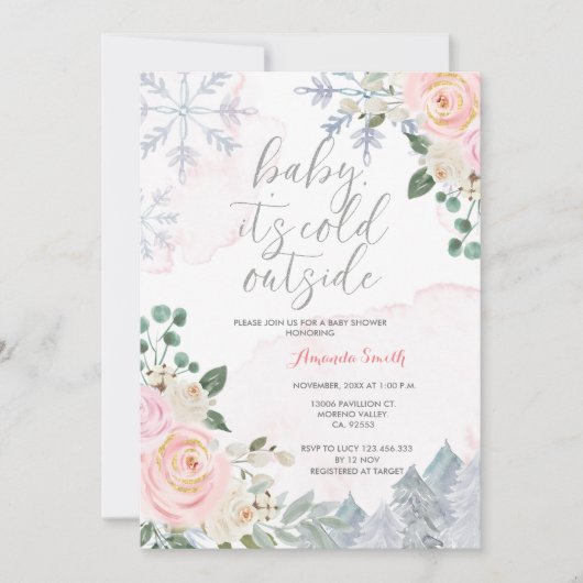 Roze wintermeisje het is koud buiten Baby shower Kaart (Voorkant)