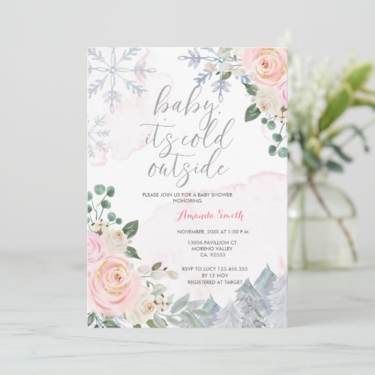 Roze wintermeisje het is koud buiten Baby shower Kaart (Staand voorkant)