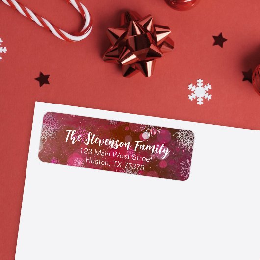 Roze winteronderland met licht en deeltjes etiket