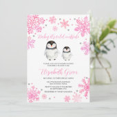 Roze Winterpinguïn Baby shower Kaart (Staand voorkant)
