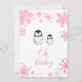 Roze Winterpinguïn Baby shower Kaart (Achterkant)