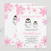 Roze Winterpinguïn Baby shower Kaart (Voorkant / Achterkant)