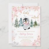 Roze Winterpinguïn Baby shower Kaart (Voorkant)