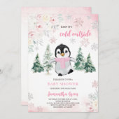 Roze Winterpinguïn Baby shower Kaart (Voorkant / Achterkant)