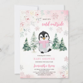 Roze Winterpinguïn Baby shower Kaart