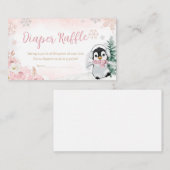 Roze Winterpinguïn Baby shower Luier Raffle Informatiekaartje (Voorkant / Achterkant)