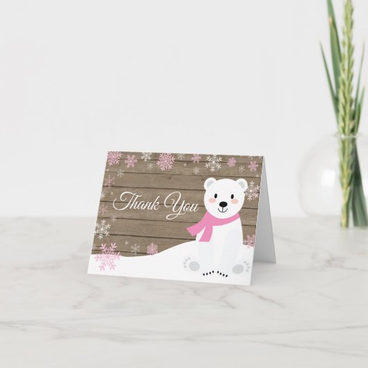 Roze winterpolair Beer Snowflake Bedankkaart (Voorkant)