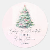 Roze winterse Baby, koude buiten baby shower Ronde Sticker (Voorkant)