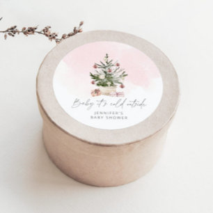 Roze winterse Baby, koude buiten baby shower Ronde Sticker