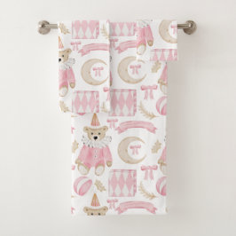 Roze winterse feestdagen kinder teddybeer bad handdoek