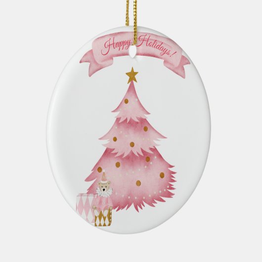 Roze winterse feestdagen kinder vakantie keramisch ornament (Rechts)