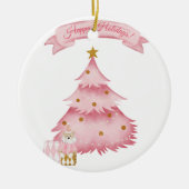 Roze winterse feestdagen kinder vakantie keramisch ornament (Voorkant)