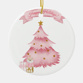 Roze winterse feestdagen kinder vakantie keramisch ornament