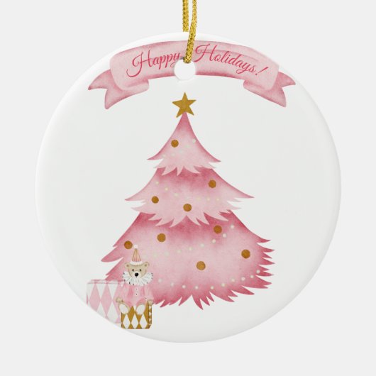 Roze winterse feestdagen kinder vakantie keramisch ornament (Voorkant)
