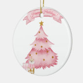 Roze winterse feestdagen kinder vakantie keramisch ornament (Links)