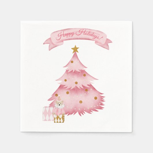 Roze winterse feestdagen kinder vakantie servet (Voorkant)