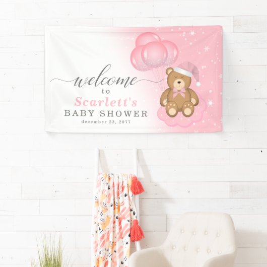 Roze winterslaap Beer Baby shower Welkomstteken Spandoek (Insitu)