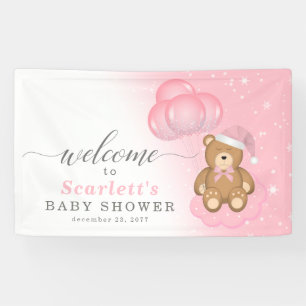 Roze winterslaap Beer Baby shower Welkomstteken Spandoek