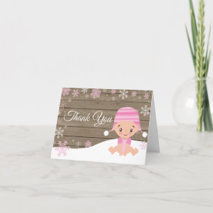 Roze winterslaap Snowflake Baby Girl Pink Bedankkaart