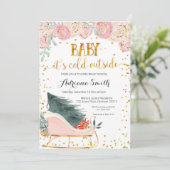 Roze winterslee baby buiten de douche kaart (Staand voorkant)