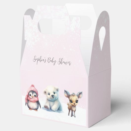 Roze Wintersneeuw Koud Buiten Baby shower Bedankdoosjes (Geopend)