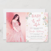 Roze wintersneeuwvlok baby shower fotouitnodiging kaart (Voorkant)