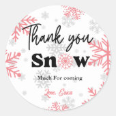 Roze Wintersneeuwvlok Dank u Baby shower Ronde Sticker (Voorkant)