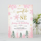 Roze wintersneeuwvlok eerste uitnodiging op zaterd (Staand voorkant)