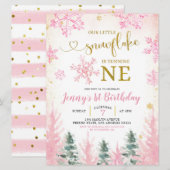 Roze wintersneeuwvlok eerste uitnodiging op zaterd (Voorkant / Achterkant)