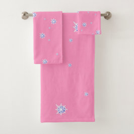 Roze wintersneeuwvlokken bad handdoek