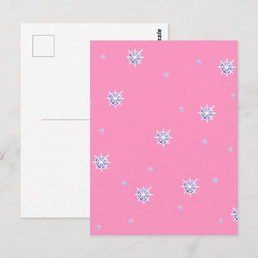 Roze wintersneeuwvlokken briefkaart (Voorkant / Achterkant)