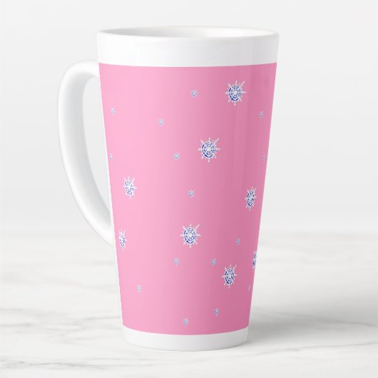 Roze wintersneeuwvlokken latte mok (Linkerhoek)