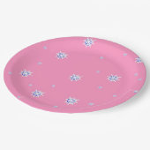 Roze wintersneeuwvlokken papieren bordje (Gekanteld)