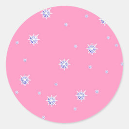 Roze wintersneeuwvlokken ronde sticker