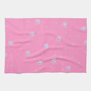 Roze wintersneeuwvlokken theedoek
