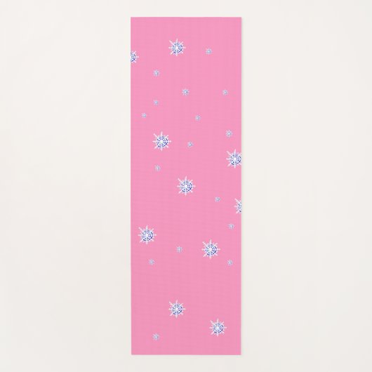 Roze wintersneeuwvlokken yogamat (Voorkant)