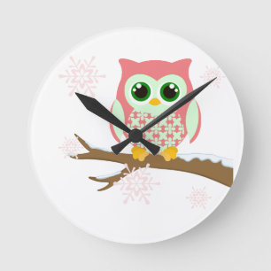 Roze winteruil ronde klok