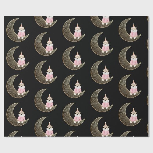 Roze wintervakantie snoep katoen beer cadeaupapier (Vlak)