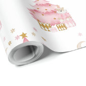 Roze wintervakantie snoep katoen beer cadeaupapier (Rol Hoek)