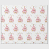 Roze wintervakantie snoep katoen beer cadeaupapier (Vlak)