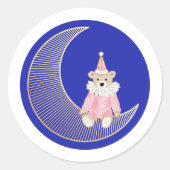 Roze wintervakantie snoep katoen beer ronde sticker (Voorkant)