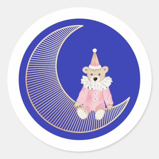 Roze wintervakantie snoep katoen beer ronde sticker (Voorkant)