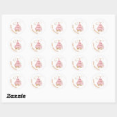 Roze wintervakantie snoep katoen beer ronde sticker (Vel)