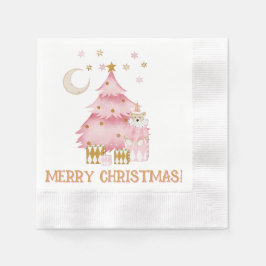 Roze wintervakantie snoep katoen beer servet